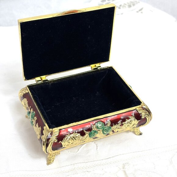 Jewelry Trinket Box Iraq Lion of Babylon gold tone faux jewels VTG - Picture 9 of 13